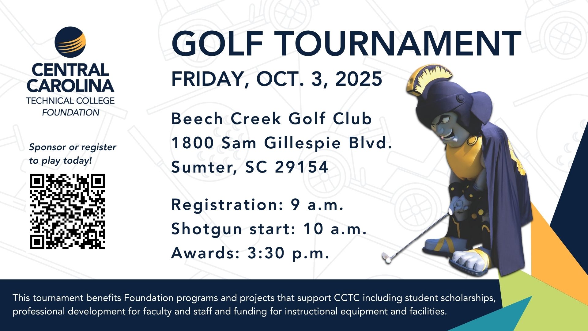 CCTC Foundation Golf Tournament, October 3, 2025 at Beech Creek Golf Club. Scan QR code to sponsor or register.