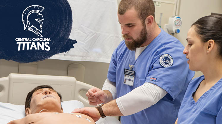 Stephen Magee, a student in Central Carolina Technical College's Associate Degree in Nursing program, practices essential nursing skills in the college's state-of-the-art simulation lab.